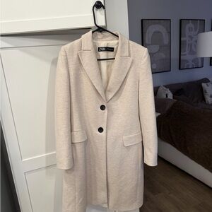 ZARA Women's Cream Single-Breasted Coat